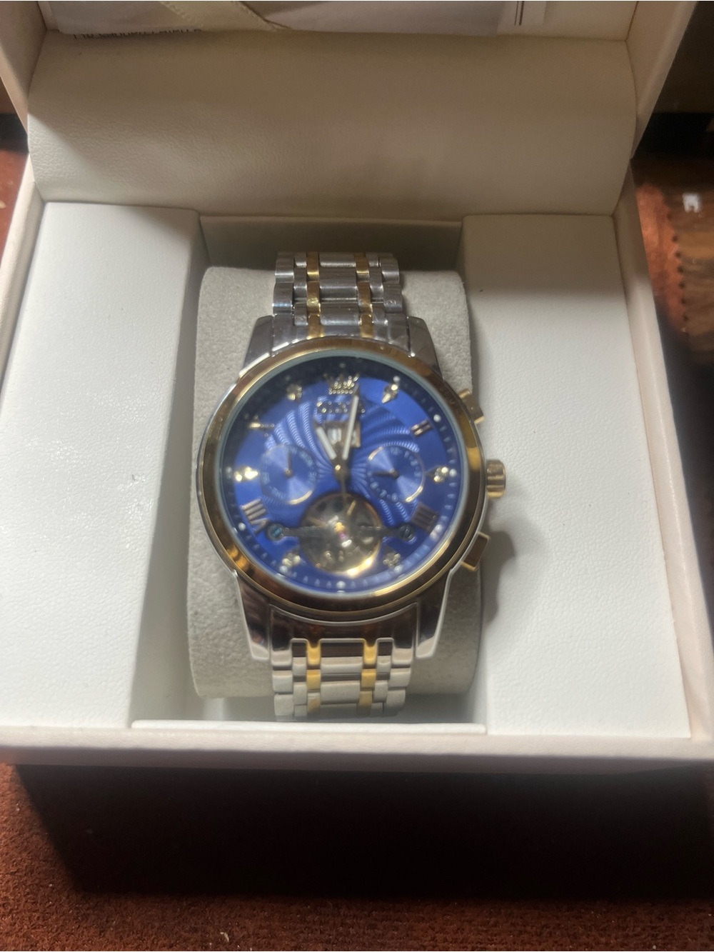 Olevs Automatic Two-Tone Blue Dial Men's Chronograph Watch